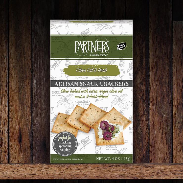 Partners Crackers Olive Oil and Herb Artisan Crackers 4oz NWFG - Partners A Tasteful Cracker