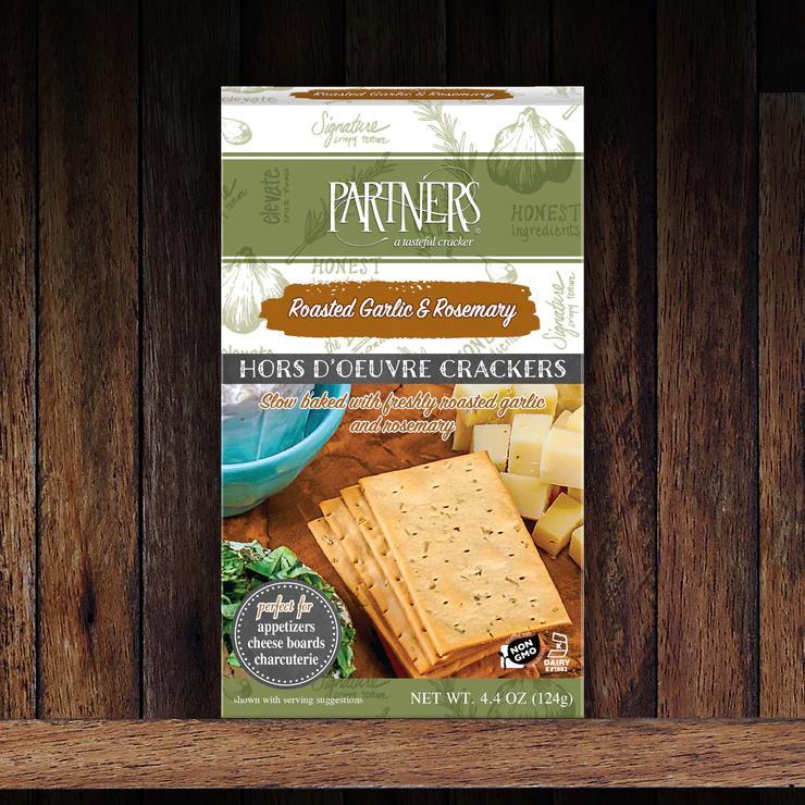 Partners Crackers Roasted Garlic & Rosemary Hors D'oeuvre Crackers 4.4oz NWFG - Partners A Tasteful Cracker