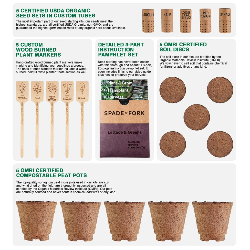 Spade to Fork Organic Home Garden Seed Kit Lettuce & Greens V05 - Spade to Fork