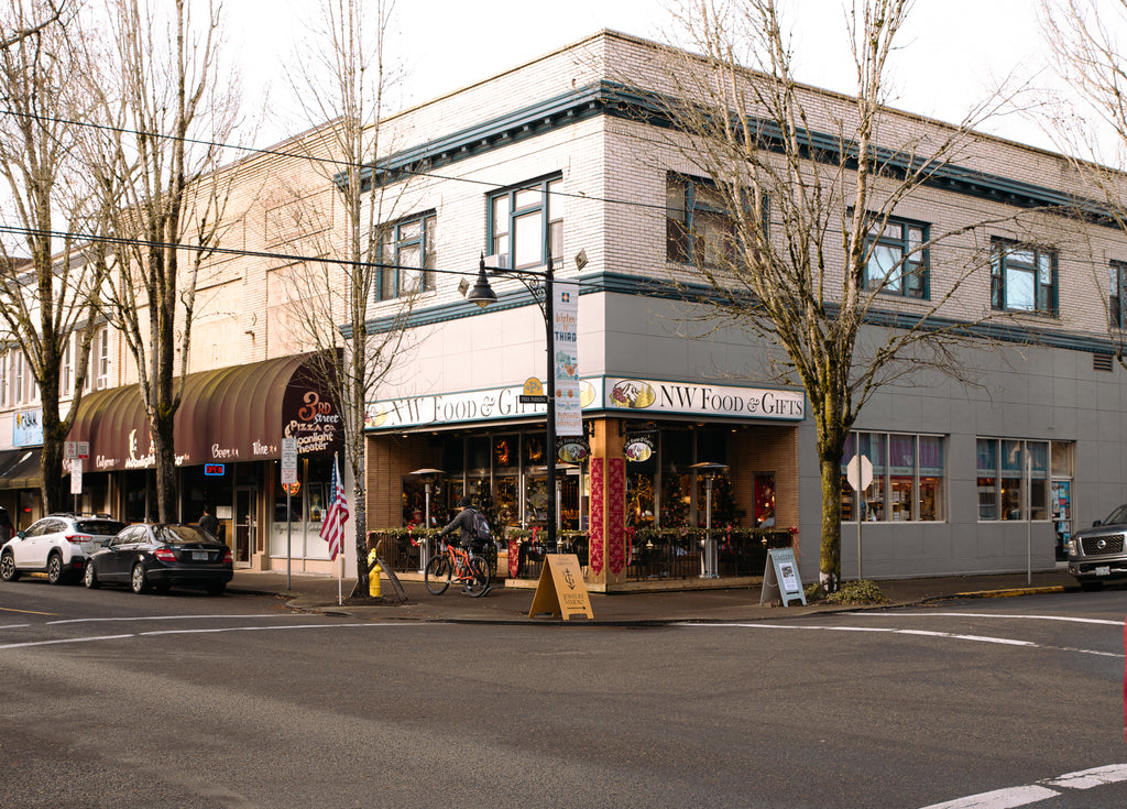 NW Food and Gifts Store Front on the corner of Evans and Third Street McMinnville Oregon.